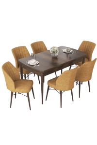 Set masa dining extensibila si 6 scaune maro din lemn Nef The Home Collection