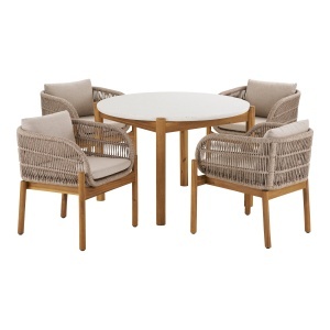 Set masa dining si 4 scaune exterior din lemn maro Terracina House Nordic