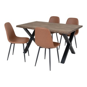 Set masa dining si 4 scaune maro din metal Toulon Stockholm House Nordic