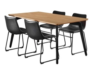Set masa dining si 4 scaune negre/maro din metal Cadiz Oregon Actona Company