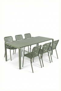 Set masa dining si 6 scaune exterior verzi din metal Vondel Zuiver