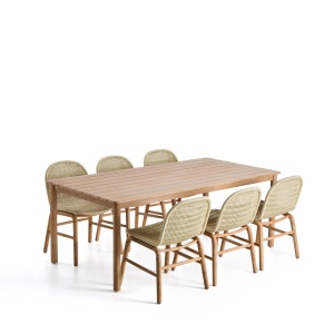 Set masa si 6 scaune exterior maro din lemn Sori Kave Home