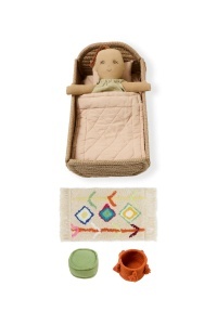 Set papusa si accesorii din bumbac roz Mini Nari Lorena Canals