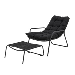 Set sezlong si taburet negru din textil Boel Bloomingville