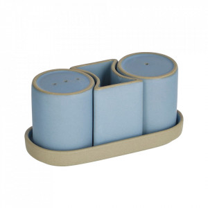Set solnita si pipernita cu suport gri/albastre din ceramica Midori Kave Home