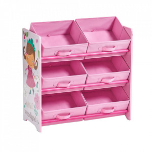 Suport cu 6 cosuri depozitare multicolor din MDF si textil Girly Stuff Zeller