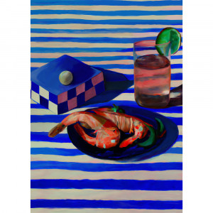 Tablou multicolor cu rama din lemn 30x40 cm Shrimp & Stripes Paper Collective