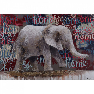 Tablou multicolor din canvas si lemn 70x140 cm Elephant Ter Halle