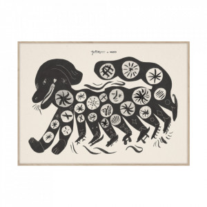 Tablou negru cu rama din lemn Chinese Dog Black Paper Collective