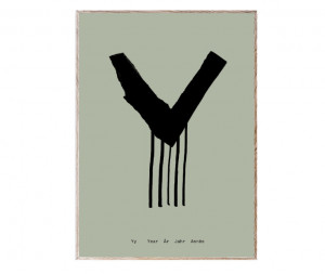 Tablou negru/verde cu rama din lemn 30x40 cm Y-Alphabet Spaghetti Letter Paper Collective