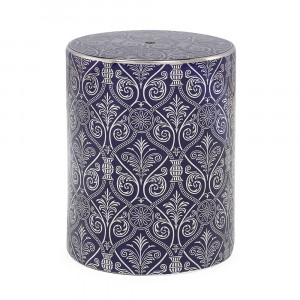 Taburet decorativ alb/albastru din ceramica 33 cm Avaya Thai Natura