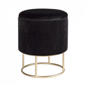 Taburet rotund negru/auriu din catifea 30 cm Polina Bizzotto