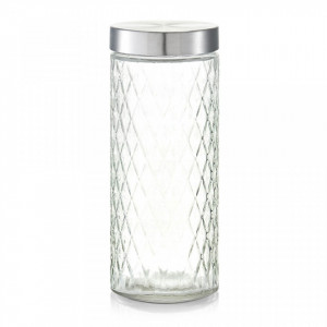 Borcan transparent/gri cu capac din sticla si metal 2000 ml Lozenge High Zeller