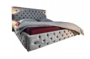 Cadru pat gri din MDF si catifea 210x220 cm Paris Grand Invicta Interior