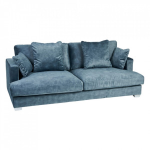 Canapea albastra din textil si lemn pentru 3 persoane Laina Denzzo