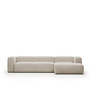 Canapea cu colt alba din textil pentru 4 persoane Blok Chenille FR Right Kave Home