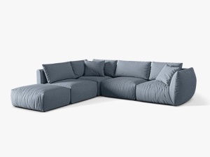 Canapea cu colt albastra din textil pentru 4 persoane Chris Left Micadoni
