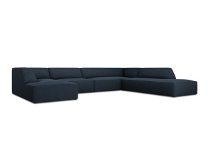 Canapea cu colt albastra din textil pentru 7 persoane Ruby Right Micadoni
