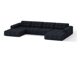 Canapea cu colt albastru navy din textil pentru 6 persoane Jennifer Panoramic Chenille Micadoni