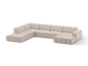 Canapea cu colt bej deschis din catifea pentru 7 persoane Jennifer Panoramic Chenille Left Micadoni