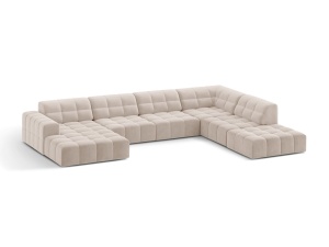 Canapea cu colt bej deschis din catifea pentru 7 persoane Jennifer Panoramic Chenille Right Micadoni