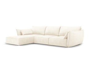 Canapea cu colt bej deschis din textil pentru 4 persoane Kaelle Left Micadoni