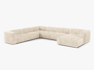 Canapea cu colt bej deschis din textil pentru 6 persoane Martina Corduroy Left Micadoni