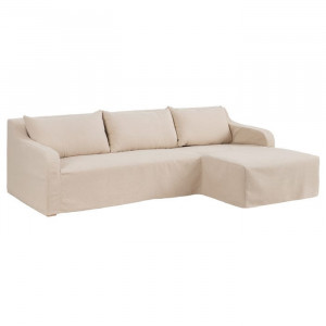 Canapea cu colt bej din textil si lemn de pin 249 cm Carmel Right Denzzo