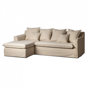 Canapea cu colt bej din textil si lemn de pin 253 cm Amis Denzzo