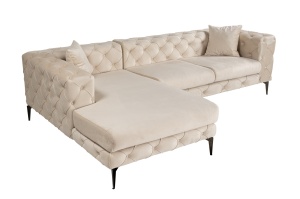 Canapea cu colt bej/neagra din textil 270 cm Como Left The Home Collection