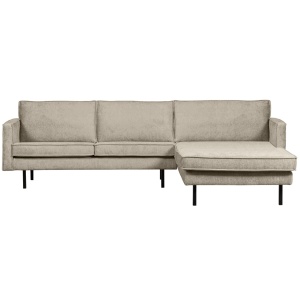 Canapea cu colt crem din catifea 300 cm Rodeo Ferra Right Woood