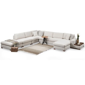 Canapea cu colt din textil bej pentru 4 persoane Loop 8 The Home Collection