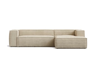 Canapea cu colt ecru din textil pentru 3 persoane Blok Right Corduroy Kave Home
