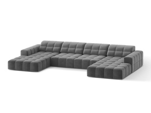 Canapea cu colt gri deschis din catifea pentru 6 persoane Jennifer Panoramic Micadoni