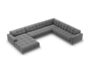 Canapea cu colt gri deschis/neagra din catifea pentru 7 persoane Mamaia U Right Micadoni