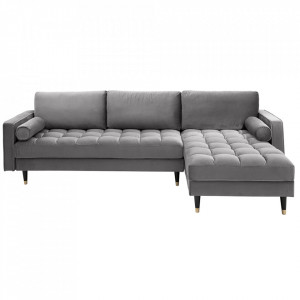 Canapea cu colt gri din catifea si lemn 260 cm Cozy II Invicta Interior