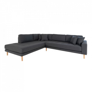 Canapea cu colt gri inchis din poliester si lemn 257 cm Lido Left House Nordic
