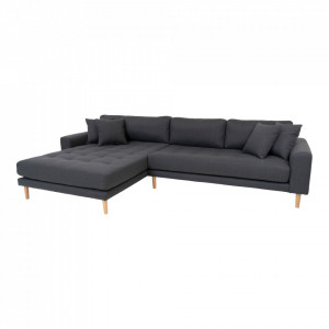 Canapea cu colt gri inchis din poliester si lemn 290 cm Lido Left House Nordic