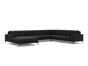 Canapea cu colt gri inchis/neagra din textil pentru 7 persoane Mamaia U Right Micadoni