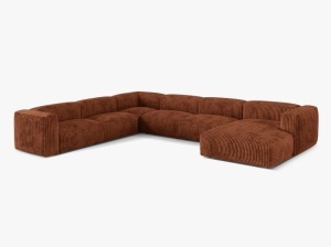 Canapea cu colt maro caramiziu din textil pentru 6 persoane Martina Corduroy Left Micadoni