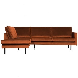 Canapea cu colt maro ruginiu din catifea 266 cm Rodeo Left Woood