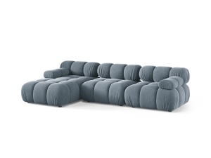 Canapea cu colt modulara albastru deschis din catifea pentru 4 persoane Bellis 155 Left Micadoni