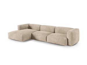 Canapea cu colt modulara bej deschis din catifea pentru 3 persoane Martina XL Left Micadoni
