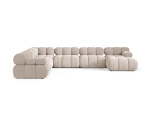 Canapea cu colt modulara bej deschis din catifea pentru 8 persoane Bellis Panoramic Left Micadoni