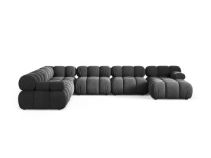 Canapea cu colt modulara gri din catifea pentru 8 persoane Bellis Panoramic Left Micadoni