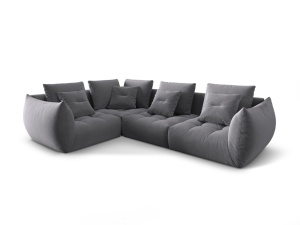 Canapea cu colt modulara gri inchis din catifea pentru 3 persoane Bloom Left Micadoni