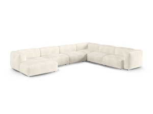 Canapea cu colt modulara ivorie din textil pentru 6 persoane Martina Monet Boucle Right XL Micadoni