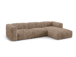 Canapea cu colt modulara maro deschis din textil pentru 3 persoane Martina Corduroy Right Micadoni