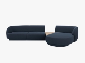 Canapea cu colt modulara si masa de cafea albastru inchis din textil pentru 3 persoane Miley Boucle Right Micadoni