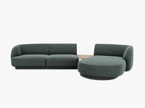 Canapea cu colt modulara si masa de cafea albastru petrol din textil pentru 3 persoane Miley Chenille Right Micadoni